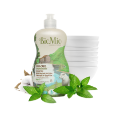 BIO-CARE Экологическое средство для мытья посуды, овощей и фруктов с эфирным маслом мяты и экстрактом хлопка, 450 мл