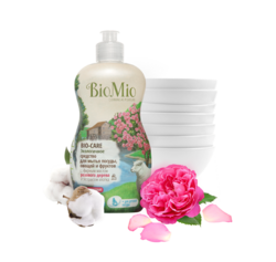 BIO-CARE Экологическое средство для мытья посуды, овощей и фруктов с эфирным маслом розового дерева и экстрактом хлопка, 450 мл
